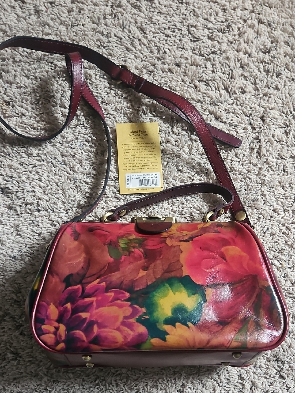 New Patricia Nash Gracchi Satchel Leather Handbag Purse Multi-Ox Blood